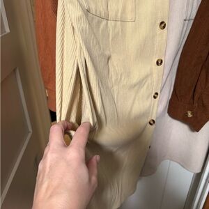 Beige Button-Up Corduroy Dress